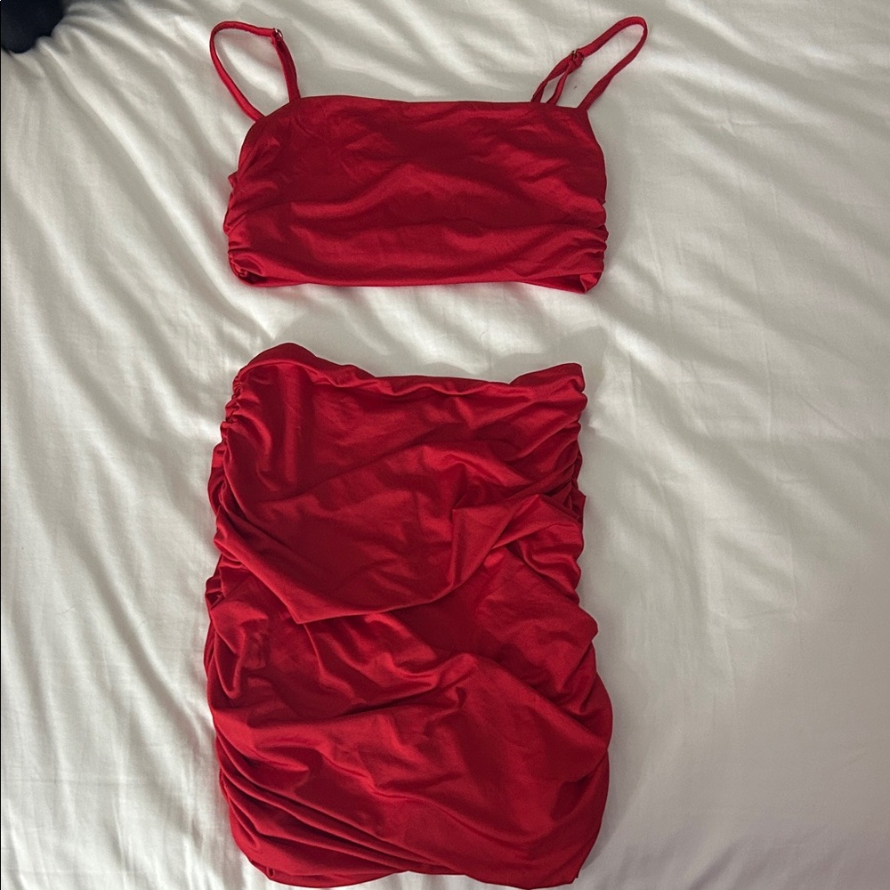 Elegant Red Women's Bodycon Set